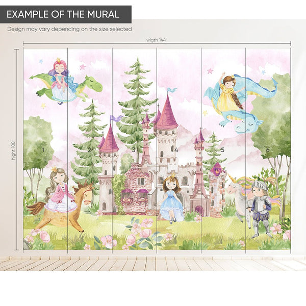 Magic Castle with Princesses Wall Mural WM069 - CostaCover - Peel and stick Removable Wallpaper - abstract floral - abstract wallpaper - accent wallpaper