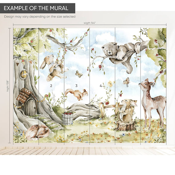 Nursery Cute Animals Wall Mural WM052 - CostaCover - Peel and stick Removable Wallpaper - adhesive wallpaper - animal print - Animal print wallpaper