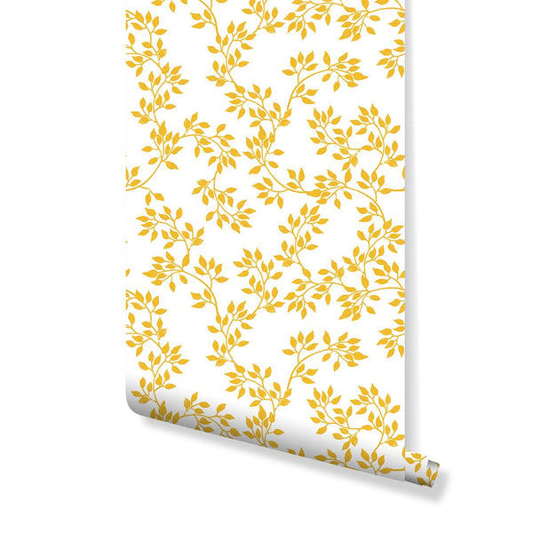 Gold Branches & Leaves Wallpaper CC128 - CostaCover - Peel and stick Removable Wallpaper - Backsplash panels - bathroom wallpaper - bedroom interior