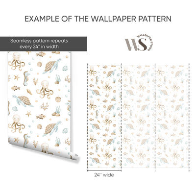 Beige Undersea World Wallpaper S098