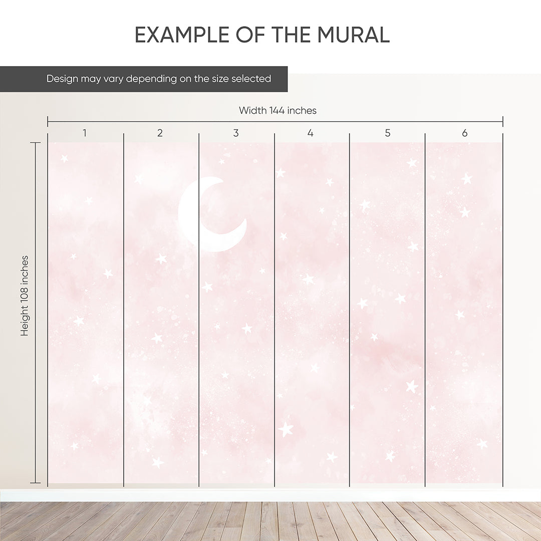 Pastel Pink Moon & Stars Wall Mural SM075