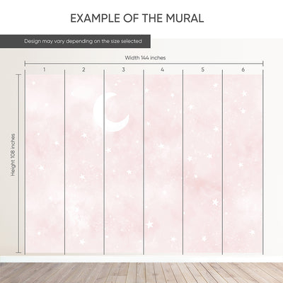 Pastel Pink Moon & Stars Wall Mural SM075