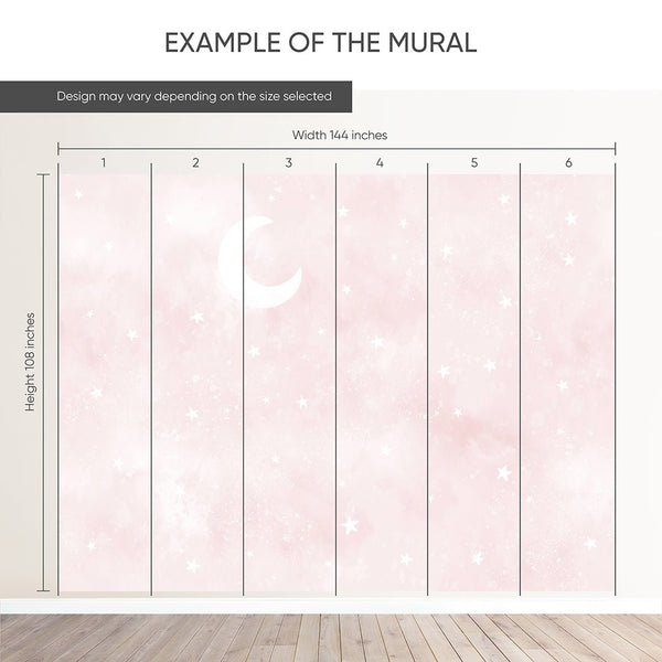 Pastel Pink Moon & Stars Wall Mural SM075 - CostaCover - Peel and stick Removable Wallpaper - Abstract - abstract wall art - abstract wallpaper