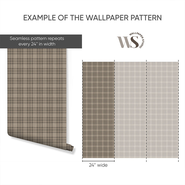 Beige Brown Plaid Wallpaper S137