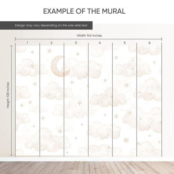 Beige Moon Clouds & Stars Wall Mural SM067 - CostaCover - Peel and stick Removable Wallpaper - Abstract - abstract wall art - abstract wallpaper