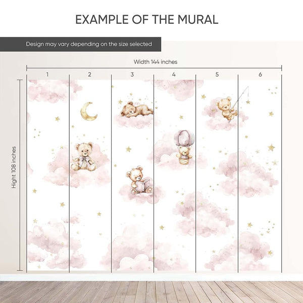 Pink Clouds and Bears Wall Mural SM009 - CostaCover - Peel and stick Removable Wallpaper - abstract wall art - abstract wallpaper - accent wallpaper