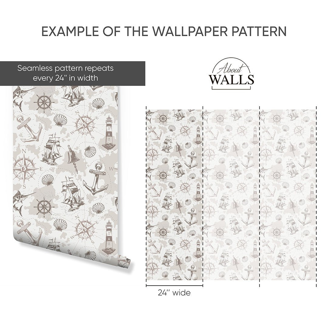 Beige Marine Map Wallpaper A090