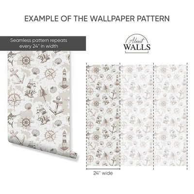 Beige Marine Map Wallpaper A090