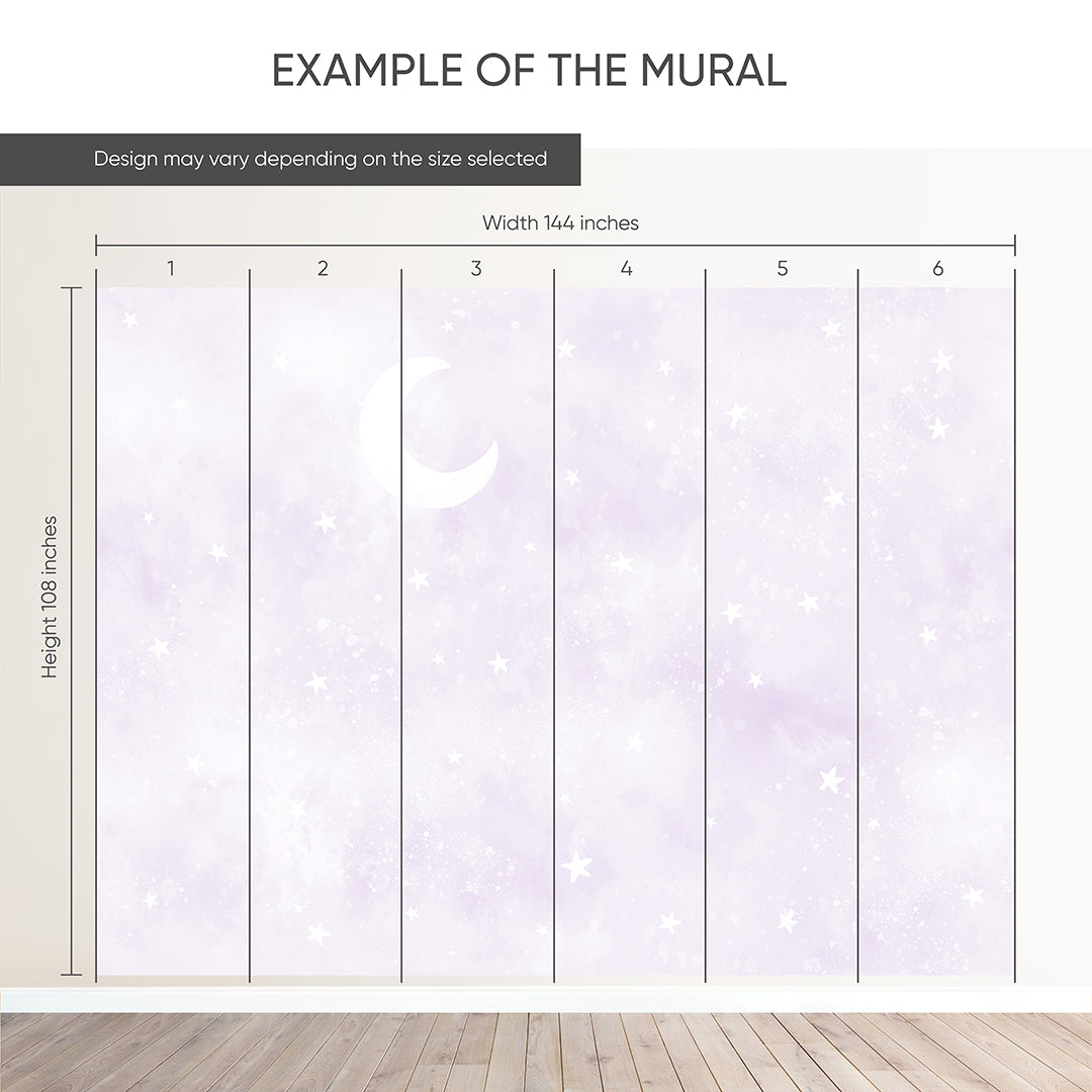 Pastel Purple Moon & Stars Wall Mural SM076