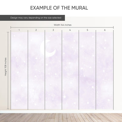 Pastel Purple Moon & Stars Wall Mural SM076