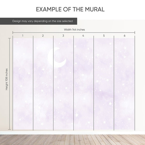 Pastel Purple Moon & Stars Wall Mural SM076 - CostaCover - Peel and stick Removable Wallpaper - Abstract - abstract wall art - abstract wallpaper