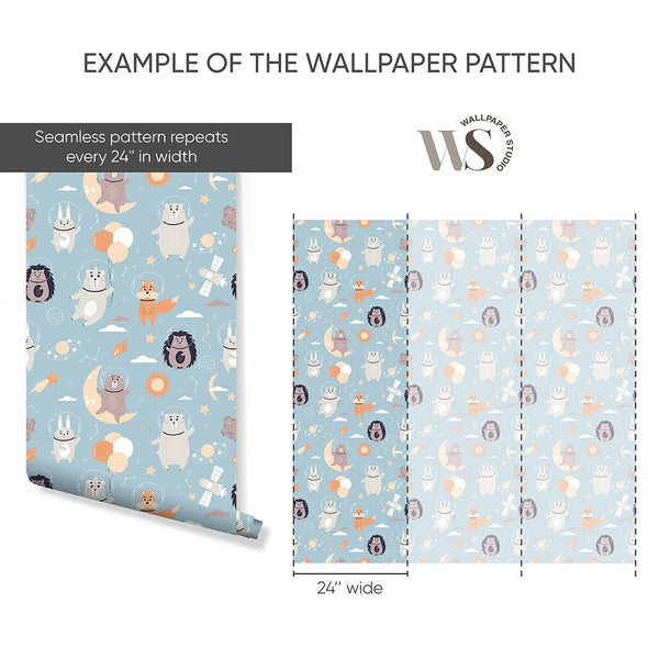 Cute Space Animals Wallpaper S127 - CostaCover-Peel and stick Removable Wallpaper-accent wallpaper-adhesive wallpaper-animal print