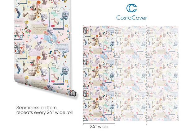 Motivation Quotes with Greek Statues Wallpaper CC296 - CostaCover - Peel and stick Removable Wallpaper - Abstract - abstract floral - abstract lines