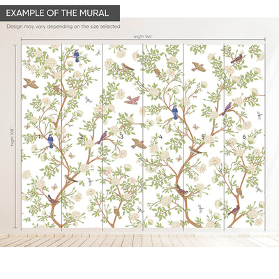 Green Blossom Trees and Birds Self Adhesive Wall Mural WM032