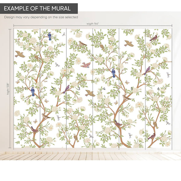Green Trees & Birds Wall Mural WM032 - CostaCover - Peel and stick Removable Wallpaper - accent wallpaper - adhesive wallpaper - baby bedroom