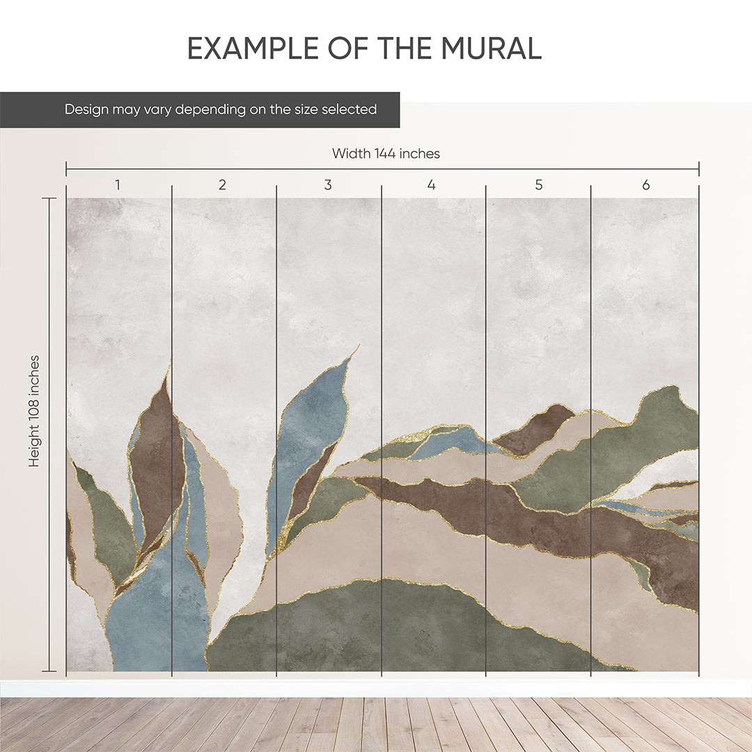 Green Brown Blue Abstract Leaf Wall Mural CCM212