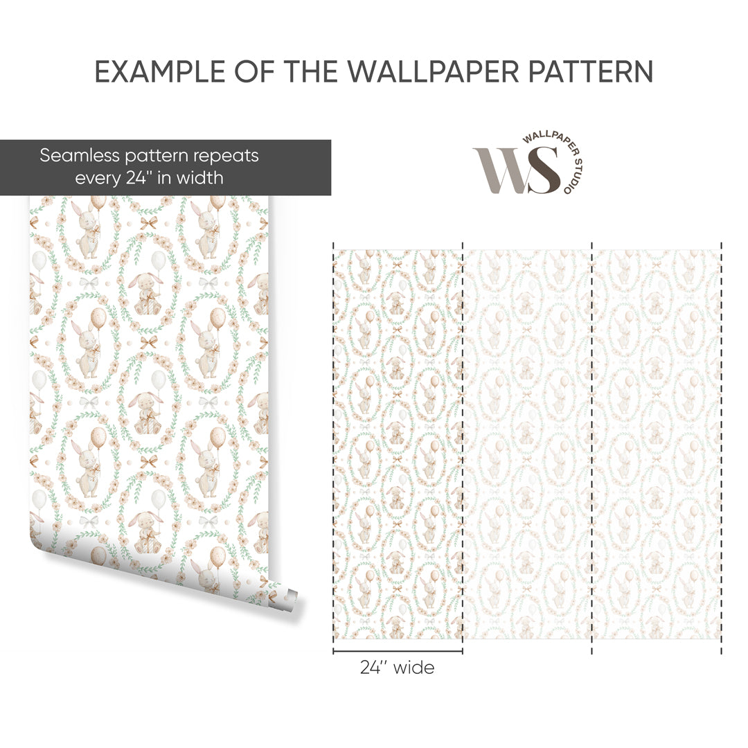 Bunny Flower Wreath Wallpaper S109