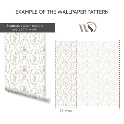 Bunny Flower Wreath Wallpaper S109