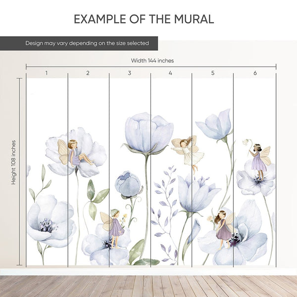 Blue Flower Fairy Wall Mural SM050 - CostaCover - Peel and stick Removable Wallpaper - accent wallpaper - adhesive wallpaper - baby bedroom