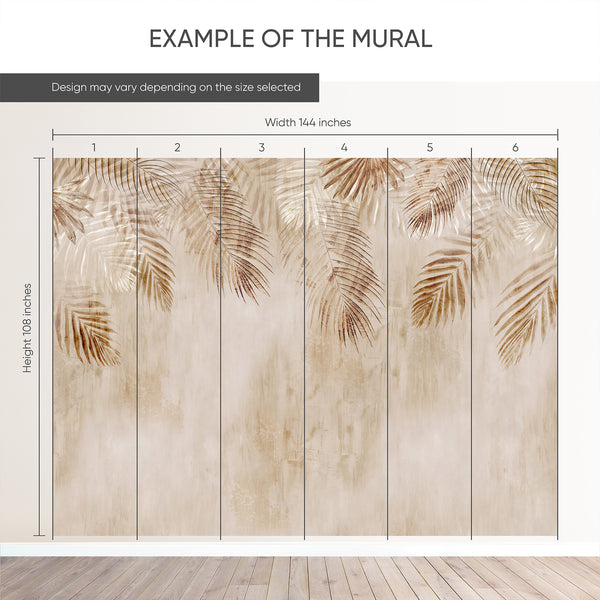 Abstract Beige Tropical Leaves Wall Mural CCM200