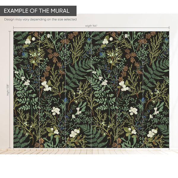 Wild Floral and Fern Wall Mural CCM123 - CostaCover - Peel and stick Removable Wallpaper - accent wallpaper - adhesive wallpaper - bathroom wallpaper