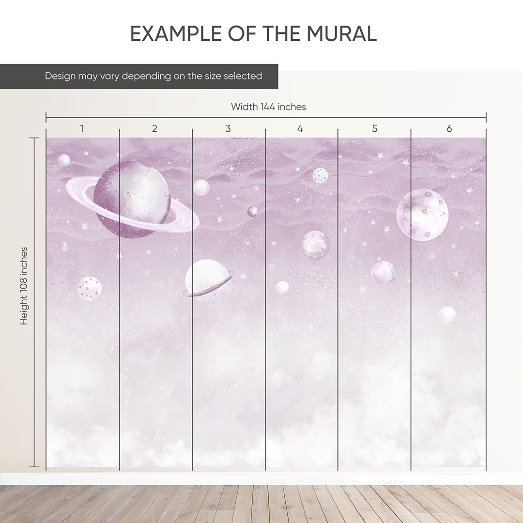 Lilac Planets in Space Wall Mural SM088