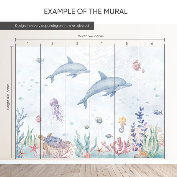 Blue Dolphins Wall Mural SM060 - CostaCover - Peel and stick Removable Wallpaper - accent wallpaper - adhesive wallpaper - baby bedroom