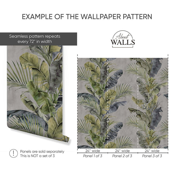 Gray Green Tropical Coastal Wallpaper A130 - CostaCover - Peel and stick Removable Wallpaper - accent wallpaper - adhesive wallpaper - bathroom wallpaper