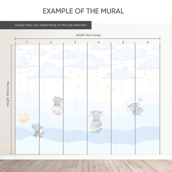 Blue Elephant Nursery Wall Mural LM009