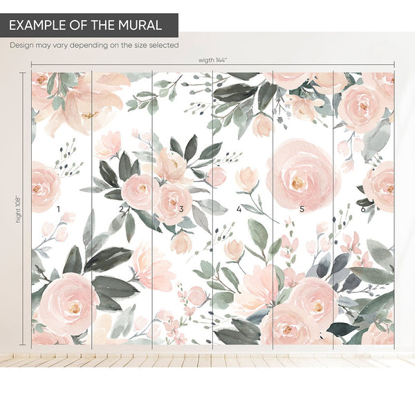 Soft Pink Roses Wall Mural WM011 - CostaCover - Peel and stick Removable Wallpaper - baby bedroom - bedroom wallpaper - blush pink wallpaper