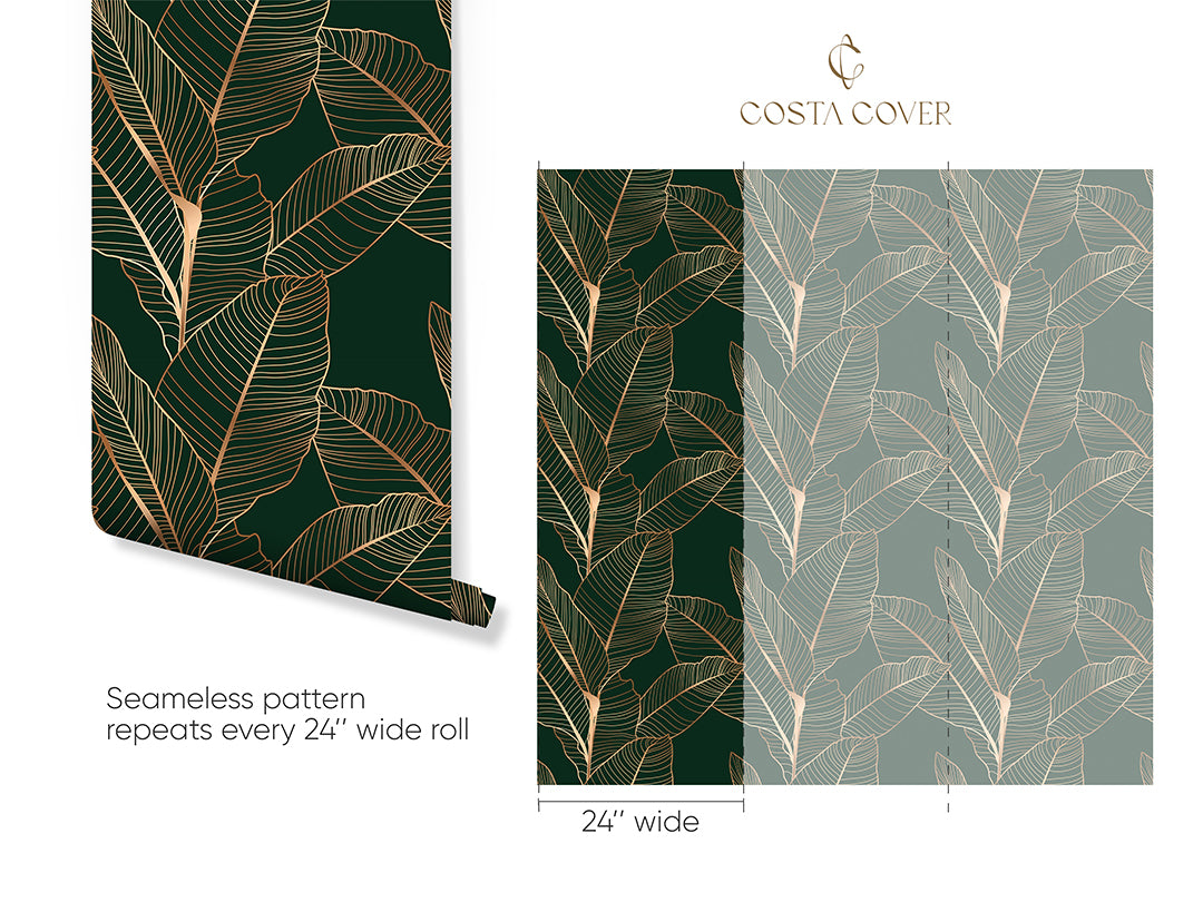 Dark Green Banana Leaves Wallpaper CC346