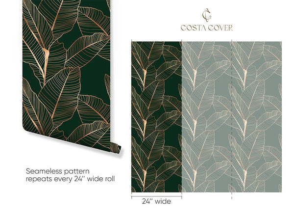 Dark Green Banana Leaves Wallpaper CC346 - CostaCover - Peel and stick Removable Wallpaper - abstract floral - abstract wallpaper - accent wallpaper