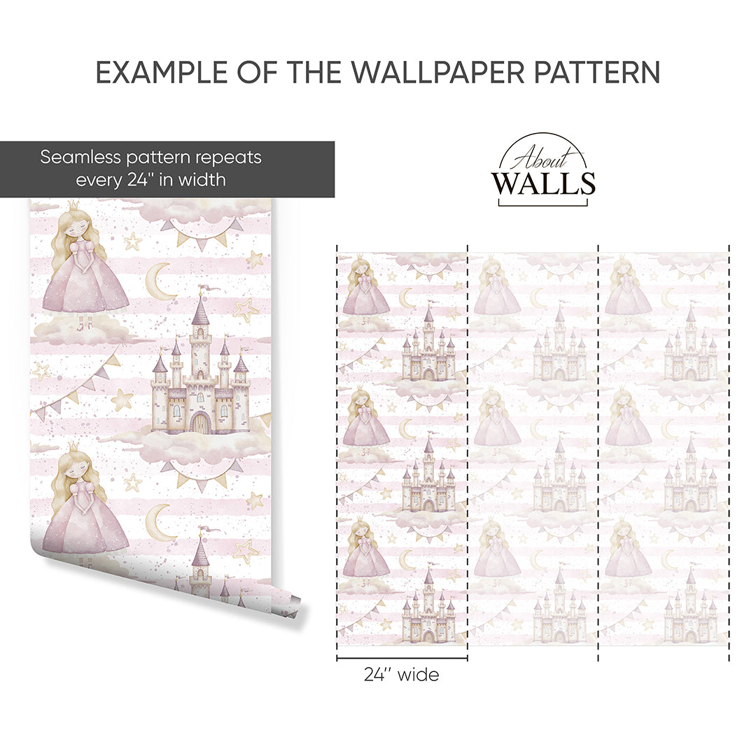 Princess Castle & Stripe Wallpaper A041