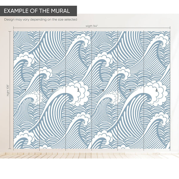 Blue Japanese Waves Wall Mural WM015 - CostaCover - Peel and stick Removable Wallpaper - adhesive wallpaper - aqua blue - Aqua blue wallpaper