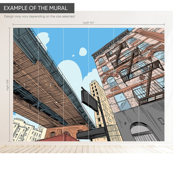 Street Bridge Comics Style Wall Mural CCM184 - CostaCover - Peel and stick Removable Wallpaper - Abstract - Abstract Labyrinth Lines - abstract lines
