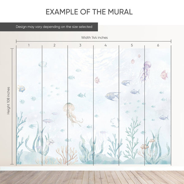 Blue Undersea World Wall Mural SM059 - CostaCover - Peel and stick Removable Wallpaper - accent wallpaper - adhesive wallpaper - baby bedroom