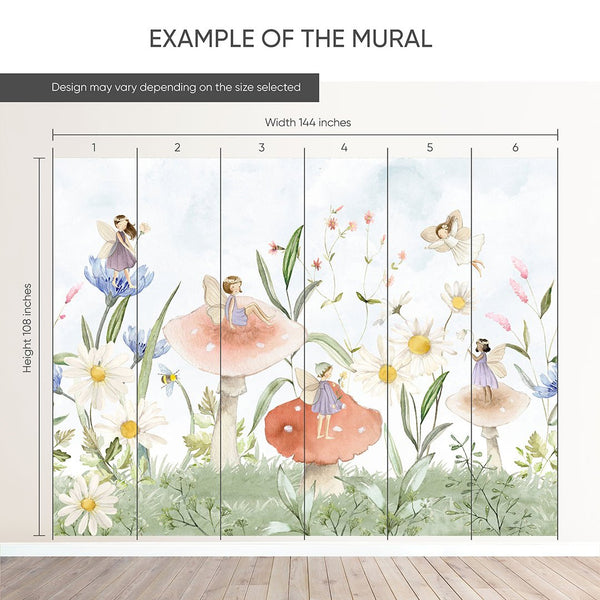 Fairies and Mushrooms Wall Mural SM051 - CostaCover - Peel and stick Removable Wallpaper - accent wallpaper - adhesive wallpaper - baby bedroom