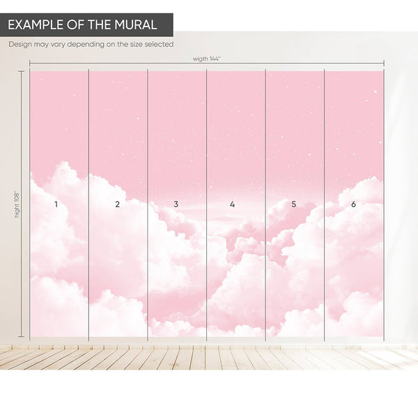 Pink Sky & 3D Clouds Wall Mural CCM141 - CostaCover - Peel and stick Removable Wallpaper - accent wallpaper - adhesive wallpaper - bedroom wallpaper