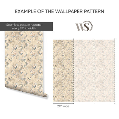 Beige Vintage Flowers Wallpaper S076