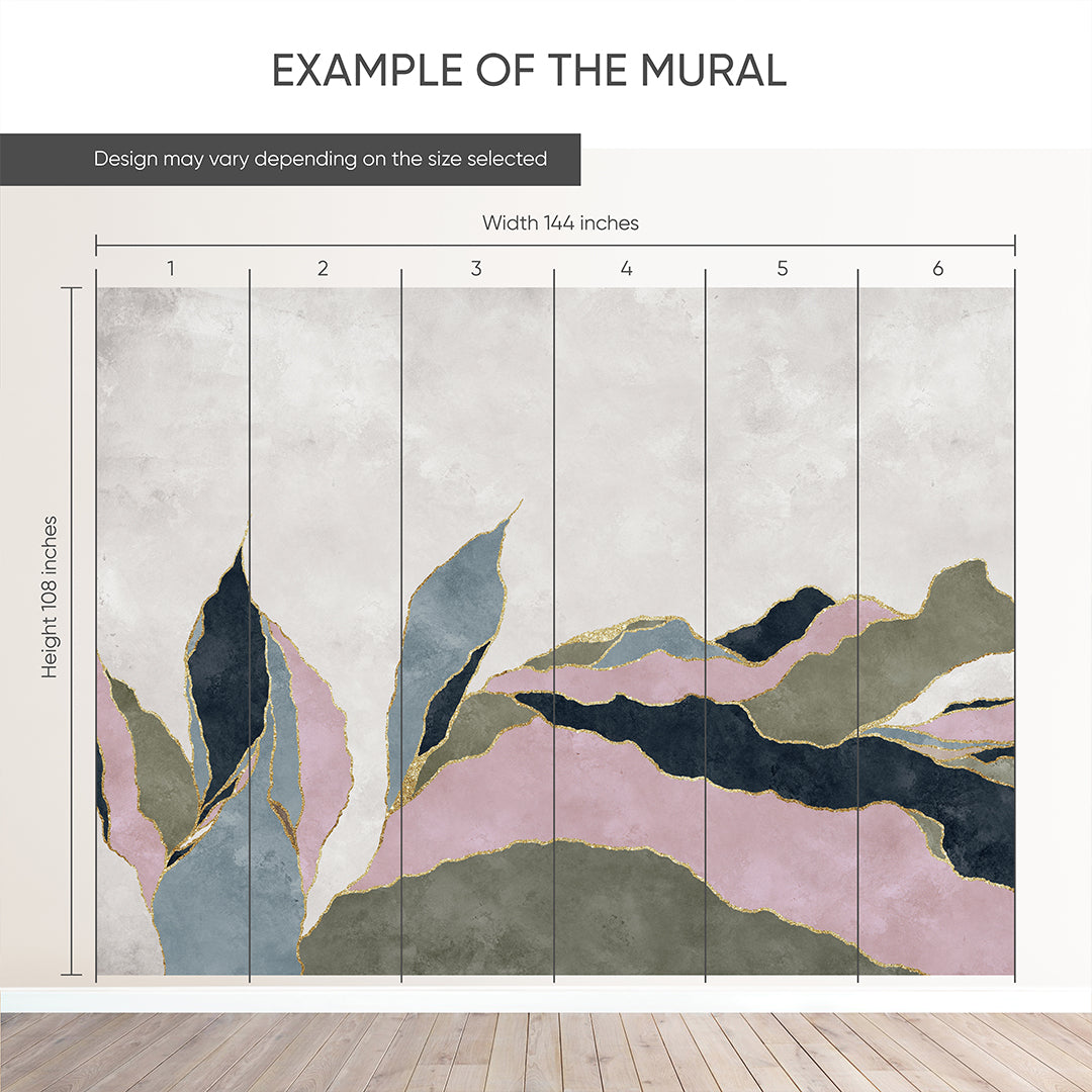 Pink Green Blue Abstract Leaf Wall Mural CCM211