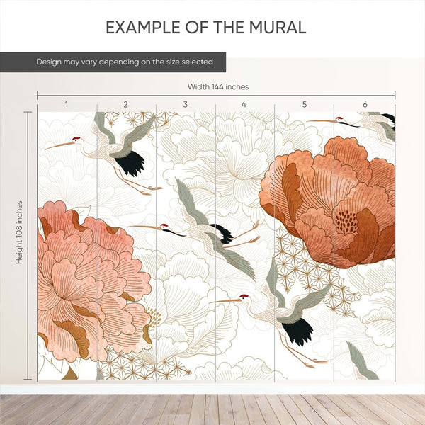 Flying Japanese Cranes Wall Mural WM121 - CostaCover - Peel and stick Removable Wallpaper - Abstract - abstract floral - abstract lines