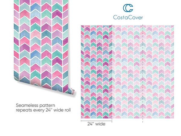 Watercolor Chevron Wallpaper CC185 - CostaCover - Peel and stick Removable Wallpaper - accent wallpaper - adhesive wallpaper - baby wall decor