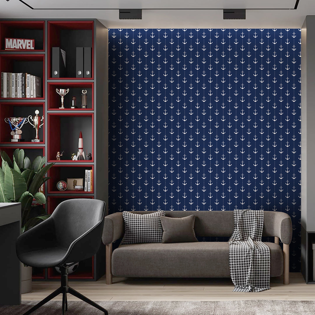 Navy Blue Anchor Wallpaper A072