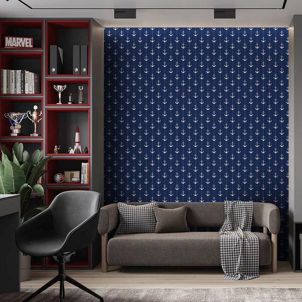 Navy Blue Anchor Wallpaper A072 - CostaCover-Peel and stick Removable Wallpaper-Abstract-abstract mural-abstract wall art