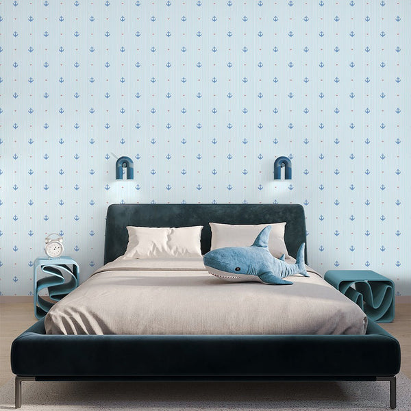 Light Blue Anchor Wallpaper A073 - CostaCover-Peel and stick Removable Wallpaper-Abstract-abstract wall art-abstract wallpaper