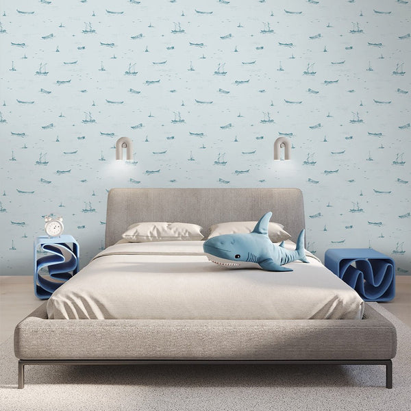 Light Blue Boat Sketch Wallpaper A079 - CostaCover-Peel and stick Removable Wallpaper-Abstract-abstract wall art-abstract wallpaper