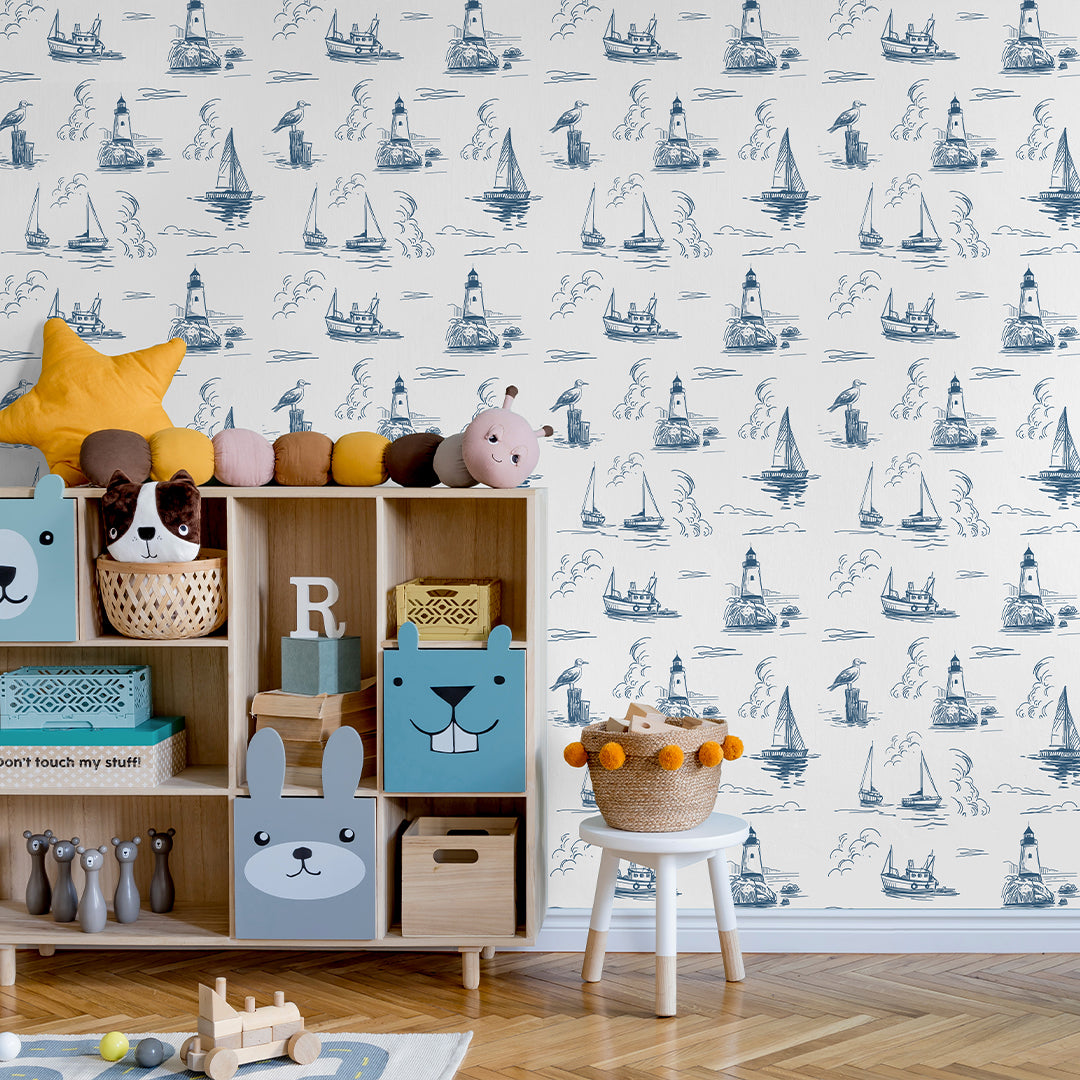 Blue Nautical Sketch Wallpaper A081