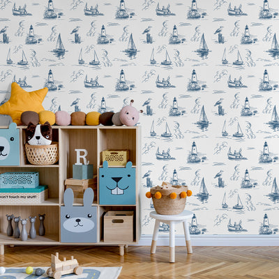 Blue Nautical Sketch Wallpaper A081