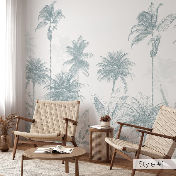 Vintage Jungle Palms Wall Mural CCM150 - CostaCover - Peel and stick Removable Wallpaper - abstract wallpaper - adhesive wallpaper - bathroom wallpaper