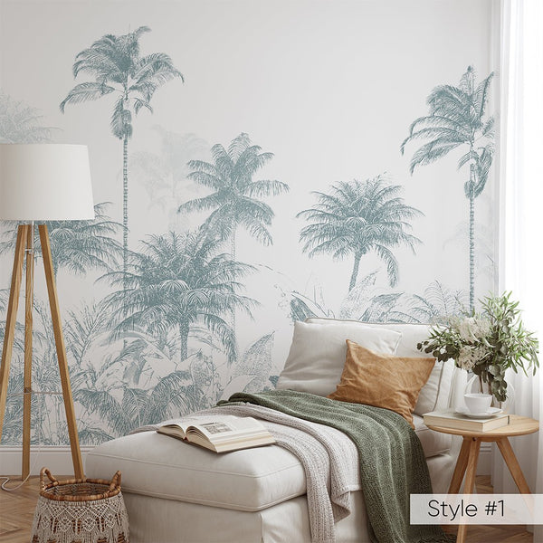 Vintage Jungle Palms Wall Mural CCM150 - CostaCover - Peel and stick Removable Wallpaper - abstract wallpaper - adhesive wallpaper - bathroom wallpaper